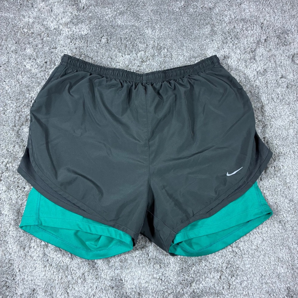 Nike Dri-FIT Tempo 2-in-1 Running Shorts Women's Large Gray Teal  850512-060